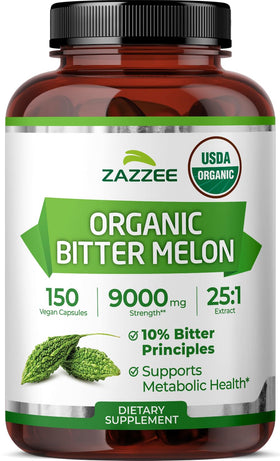 Zazzee Extrait de Melon Amer Bio 150 Capsules vue de face