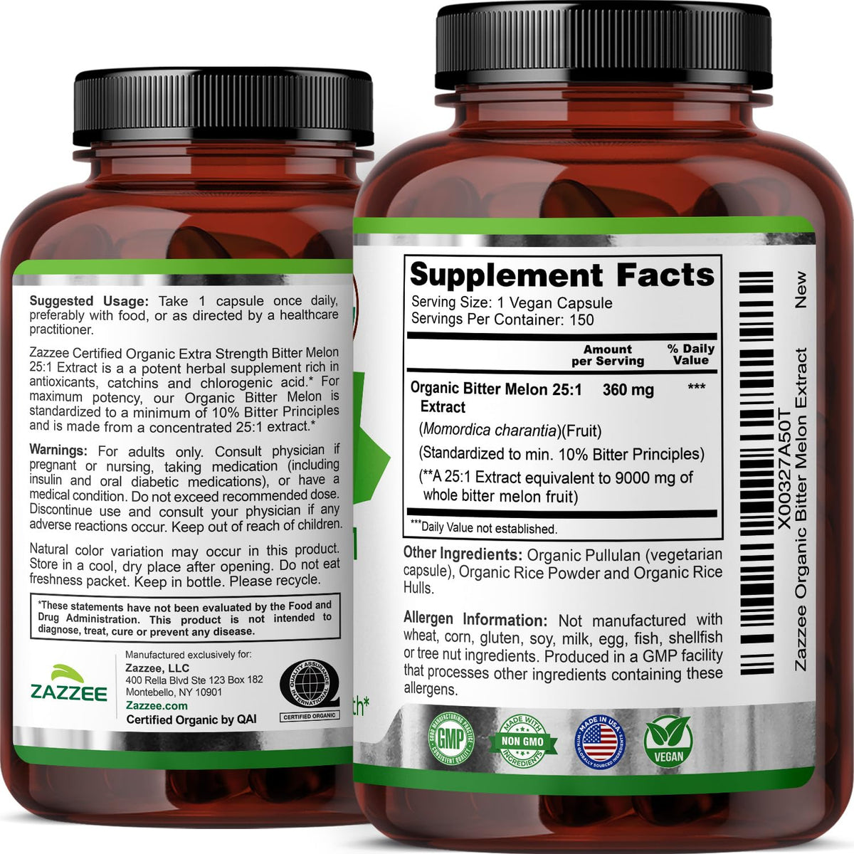 Zazzee Extrait de Melon Amer bio avec vue de côté