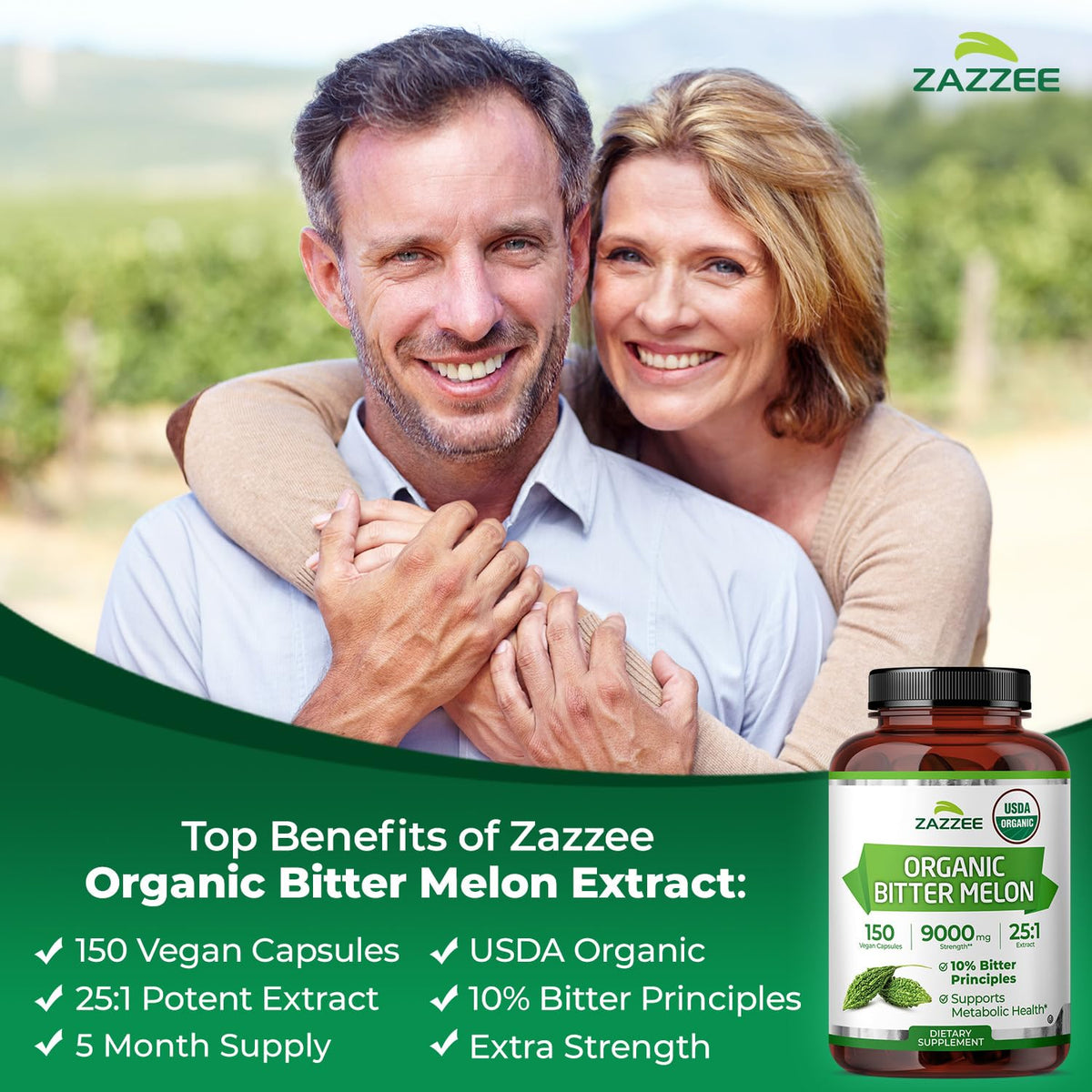 Zazzee Extrait de Melon Amer bio capsules avec étiquette