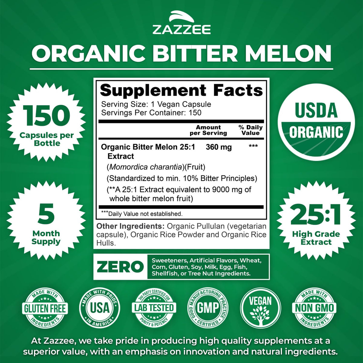 Zazzee Extrait de Melon Amer bio dosage et informations