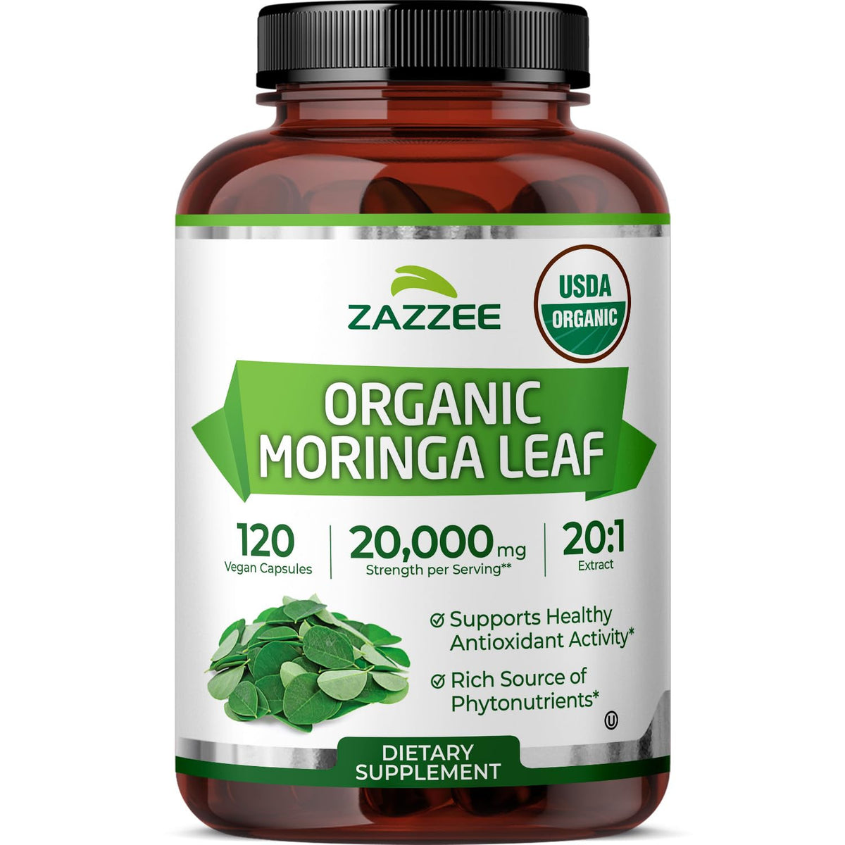 Zazzee Extrait de Moringa Bio 20:1 bouteille vue de face