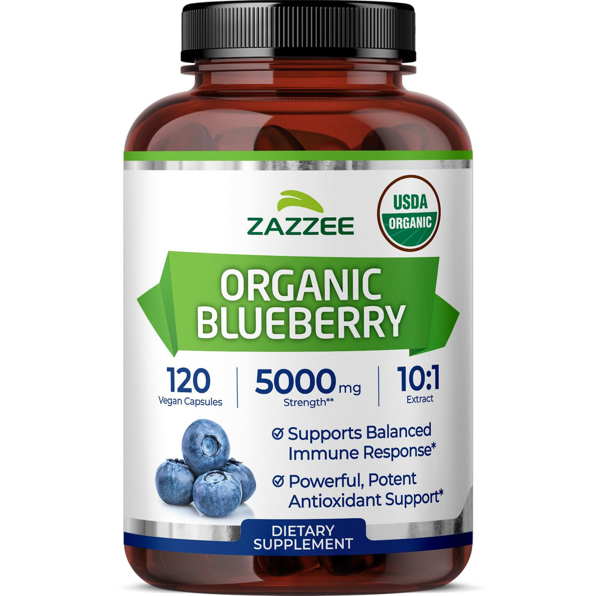 Zazzee Extrait de Myrtille Bio 120 Capsules vue de face