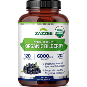 Zazzee Extrait de Myrtille Biologique 20:1 bouteille vue de face