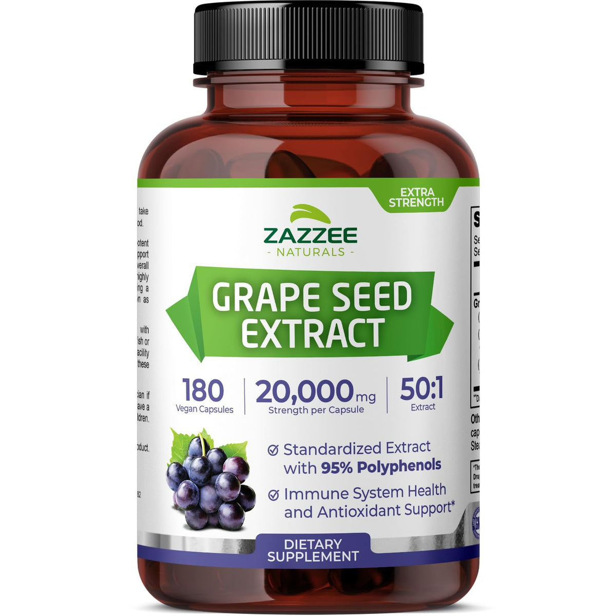 Zazzee Extrait de Pépin de Raisin 180 capsules vue de face