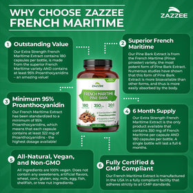 Zazzee Extrait de Pin Maritime Français - Capsules sur une surface blanche