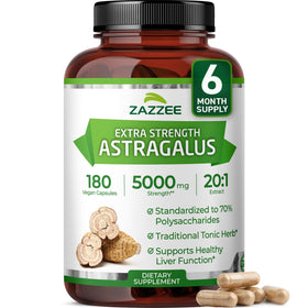 Zazzee Extrait de Racine d'Astragale 180 capsules bouteille vue de face