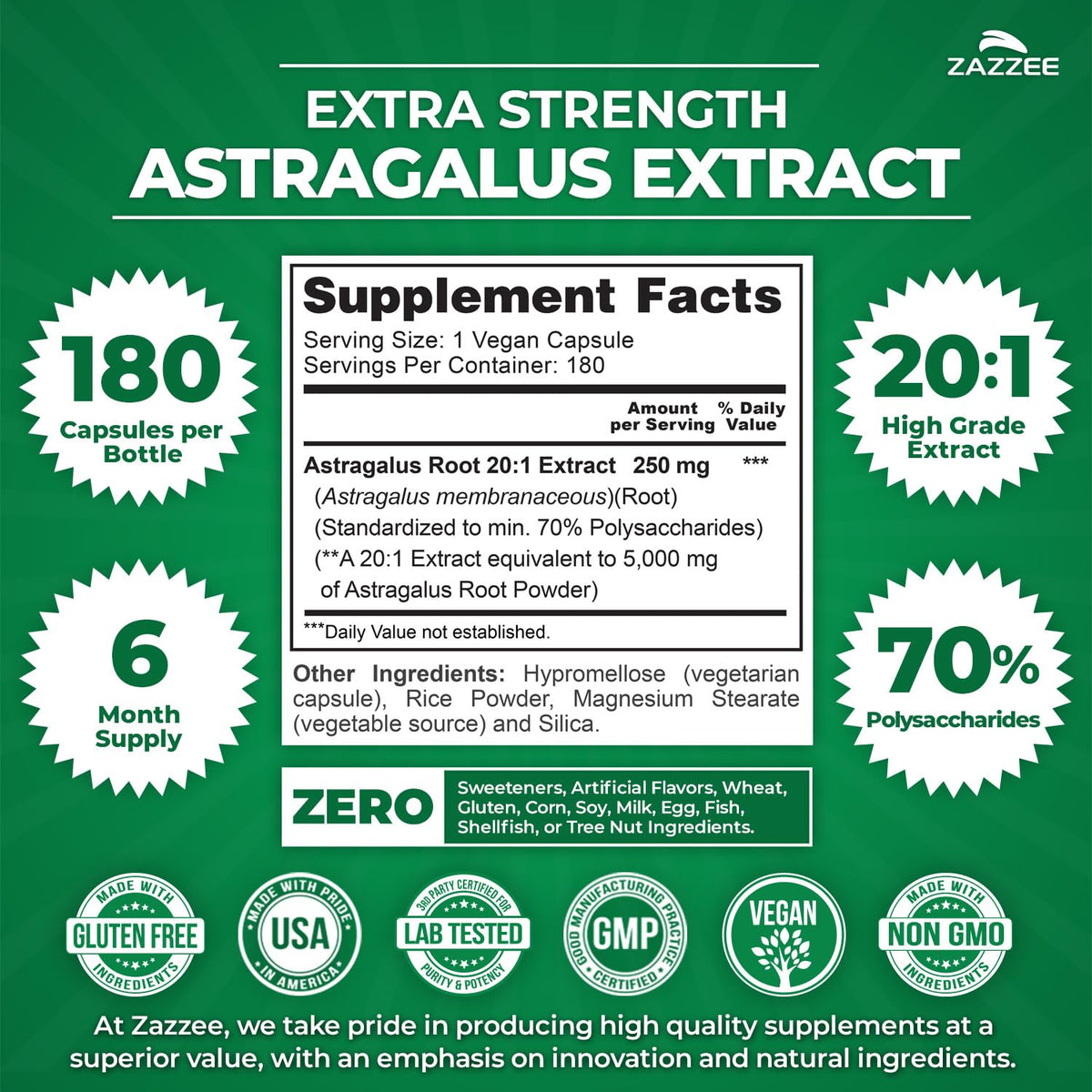 Zazzee Extrait de Racine d'Astragale capsules ouvertes sur une table