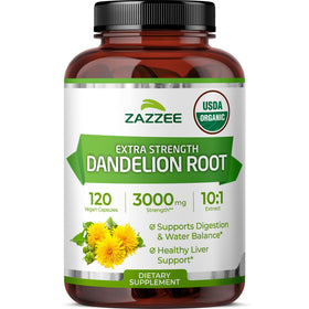 Zazzee Extrait de Racine de Pissenlit Biologique 120 capsules vue de face