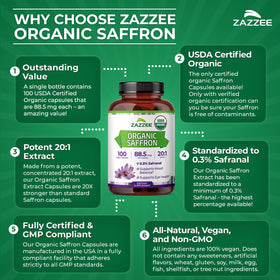 Zazzee Extrait de Safran Bio sur fond blanc