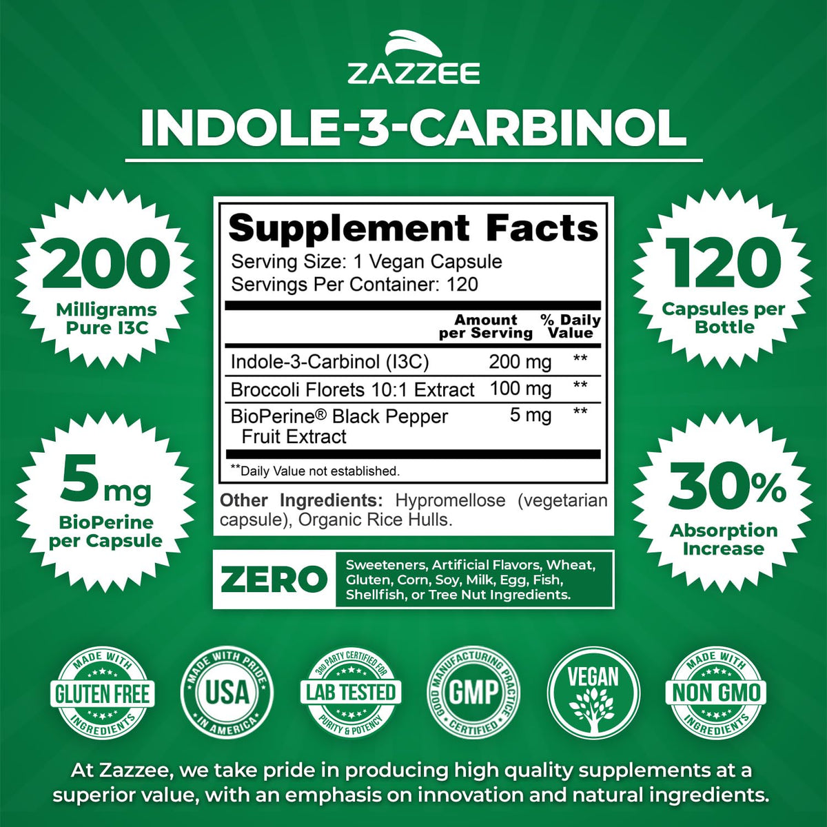 Zazzee Indole-3-Carbinol 200 mg capsule ouverte