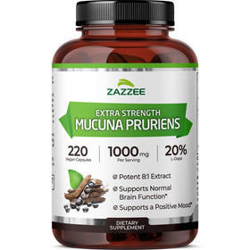 Zazzee Mucuna Pruriens Extra Fort 220 capsules vue avant