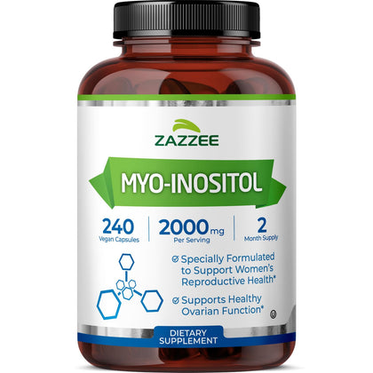 Zazzee Myo-Inositol 2000 mg 240 capsules végétales, vue de face