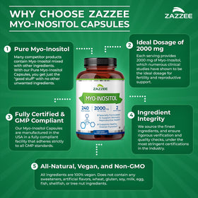 Zazzee Myo-Inositol capsules avec un verre d'eau