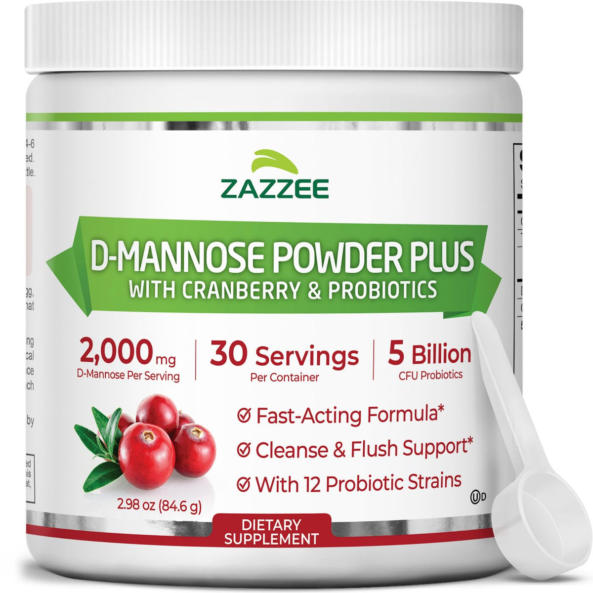 Zazzee Poudre de D-Mannose Plus 2000 mg vue avant