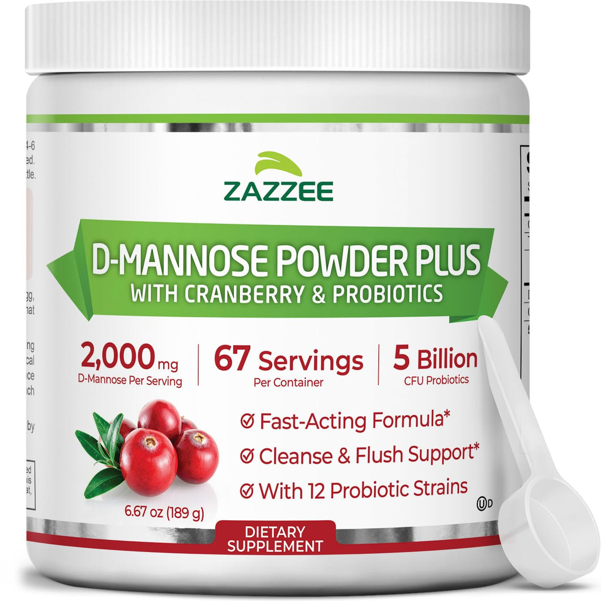 Zazzee Poudre de D-Mannose Plus 2000 mg vue avant