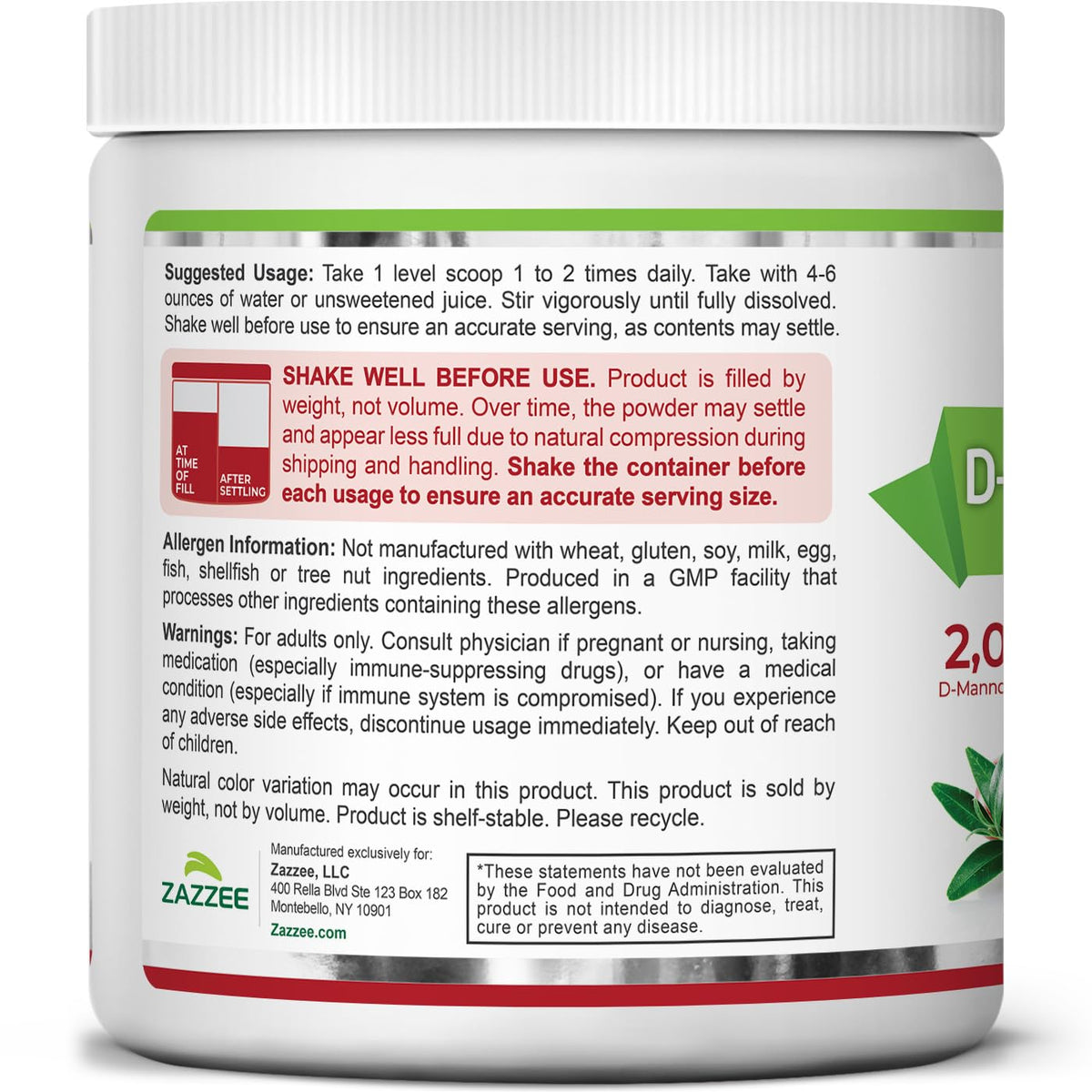 Zazzee Poudre de D-Mannose Plus en utilisation avec verre d'eau