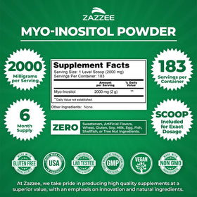 Zazzee Poudre de Myo-Inositol 2000 mg avec cuillère doseuse