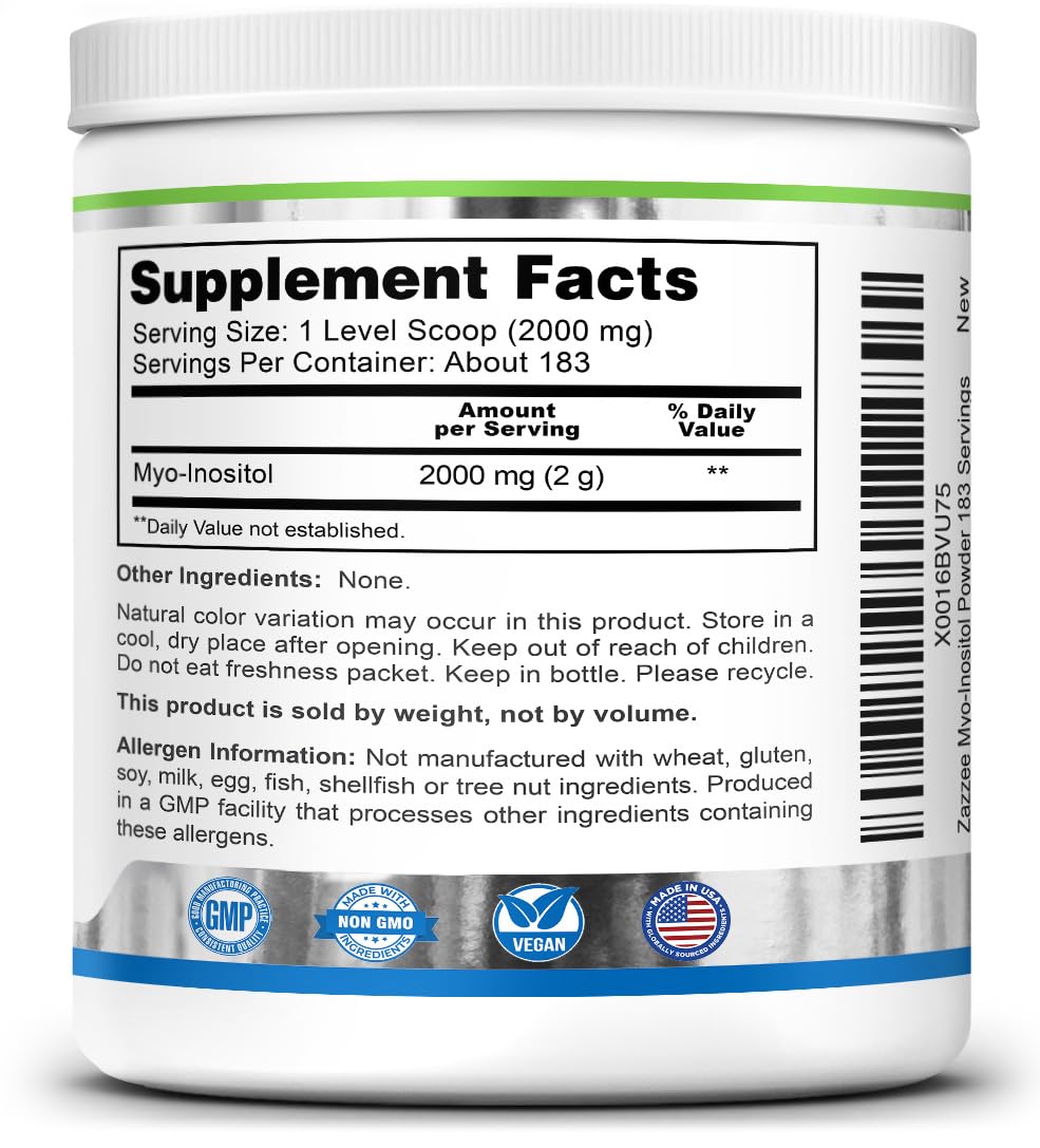 Zazzee Poudre de Myo-Inositol 2000 mg dans un bol