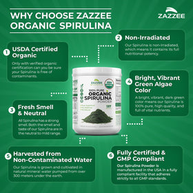 Zazzee Poudre de Spiruline Bio 16 oz sur une table