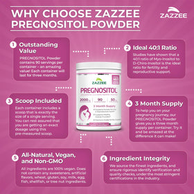 Zazzee PREGNOSITOL Poudre sur fond blanc