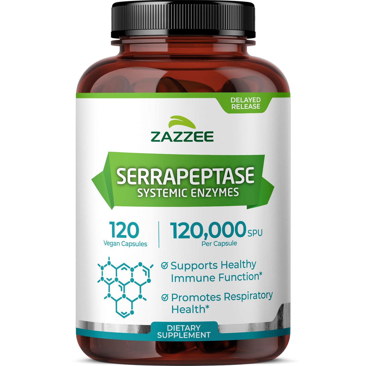 Zazzee Serrapeptase 120 000 SPU bouteille vue avant
