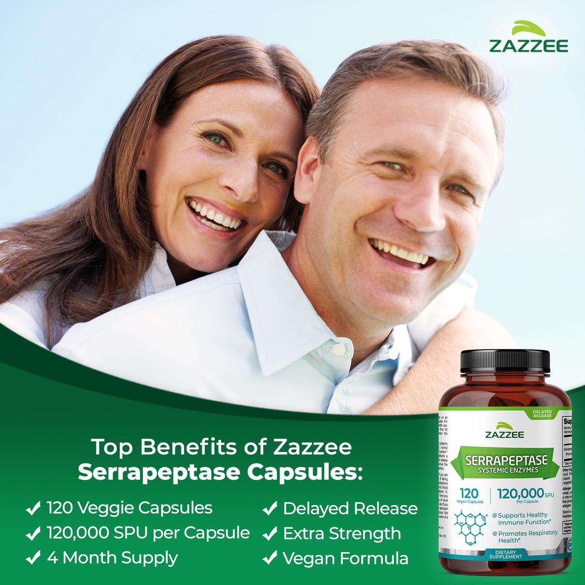 Zazzee Serrapeptase capsule ouverte montrant la composition