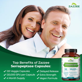 Zazzee Serrapeptase capsule ouverte montrant la composition