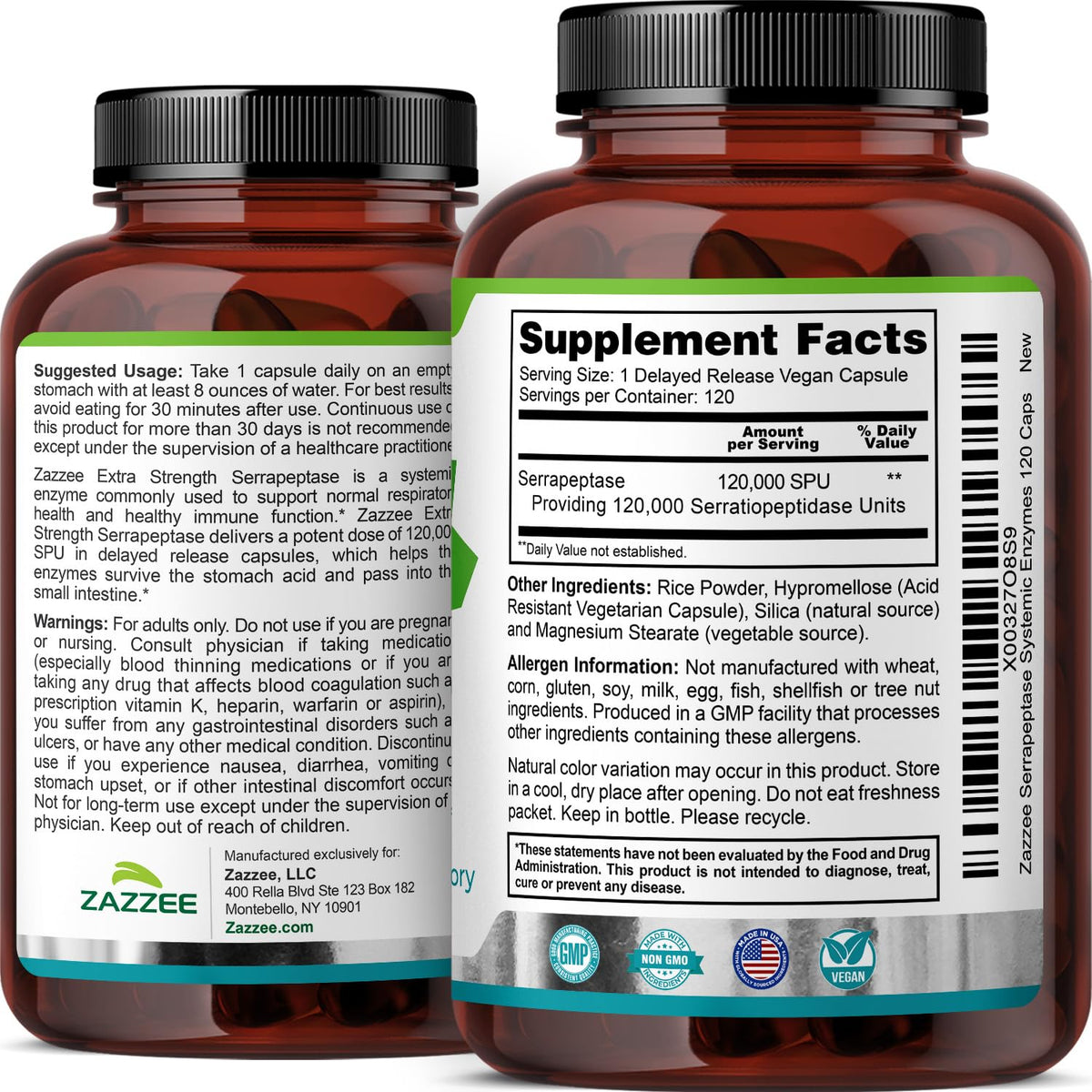 Zazzee Serrapeptase capsules en main