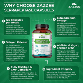 Zazzee Serrapeptase flacon avec capsules à côté