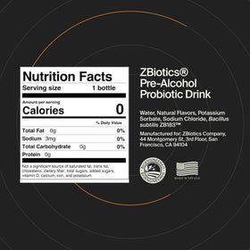 ZBiotics Probiotique Pré-Alcool bouteille ouverte montrant le goulot
