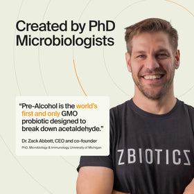 ZBiotics Probiotique Pré-Alcool sur une table de bar