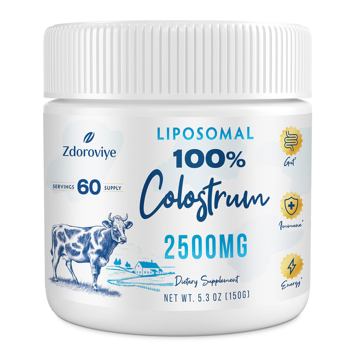 Zdoroviye Poudre de Colostrum Bovin Liposomal 2500 mg - vue de l'emballage