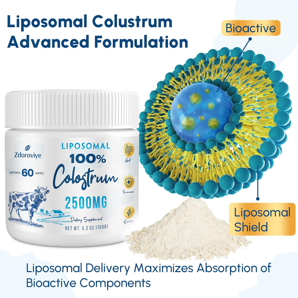 Zdoroviye Poudre de Colostrum Bovin Liposomal - cuillère doseuse