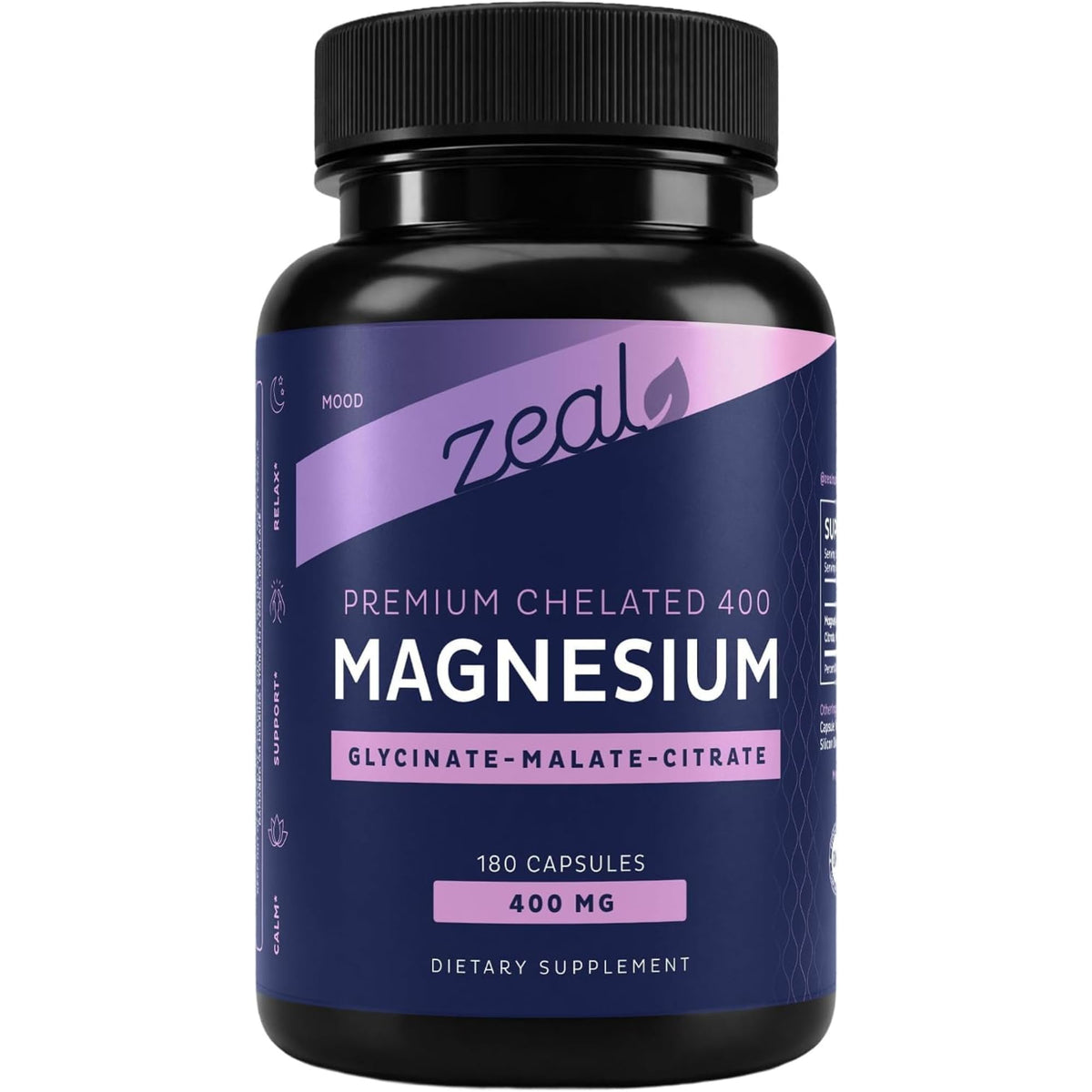 Zeal Naturals Complément Alimentaire Magnésium Complexe 400 mg - flacon sur fond neutre