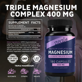 Zeal Naturals Complément Alimentaire Magnésium Complexe 400 mg - vue en gros plan des capsules