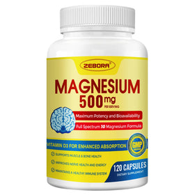 ZEBORA Complexe de Magnésium Glycinate 500mg bouteille vue avant