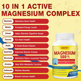 ZEBORA Complexe de Magnésium Glycinate 500mg capsules avec verre d'eau