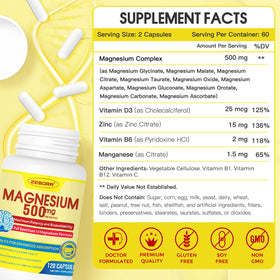 ZEBORA Complexe de Magnésium Glycinate 500mg capsules sur une table