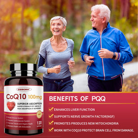 ZEBORA CoQ10 100mg Softgel gélules avec un verre d'eau