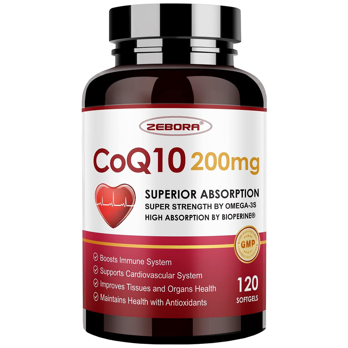 ZEBORA CoQ10 200mg gélules sur fond blanc