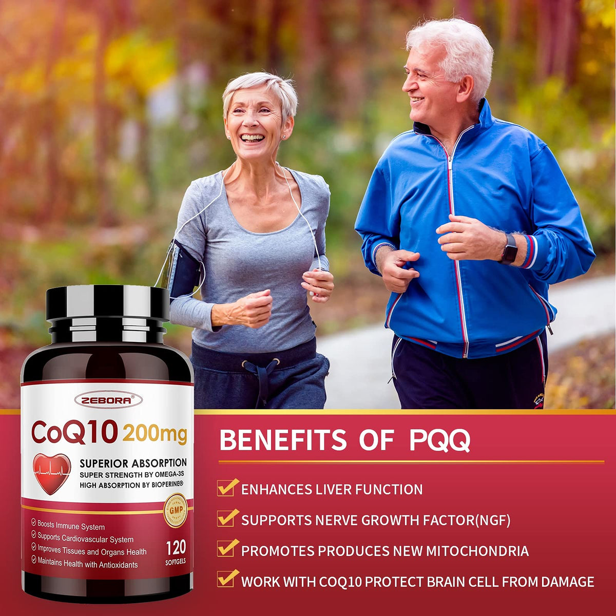 ZEBORA CoQ10 200mg sur une table avec des fleurs
