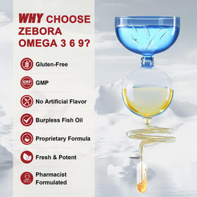 ZEBORA Huile de Poisson Omega 3-6-9 2000mg capsules avec verre d'eau
