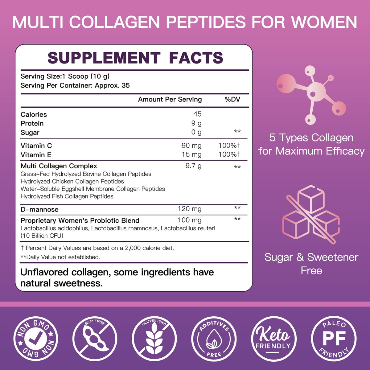 ZEBORA Multi Collagen Peptides 431g powder in a glass
