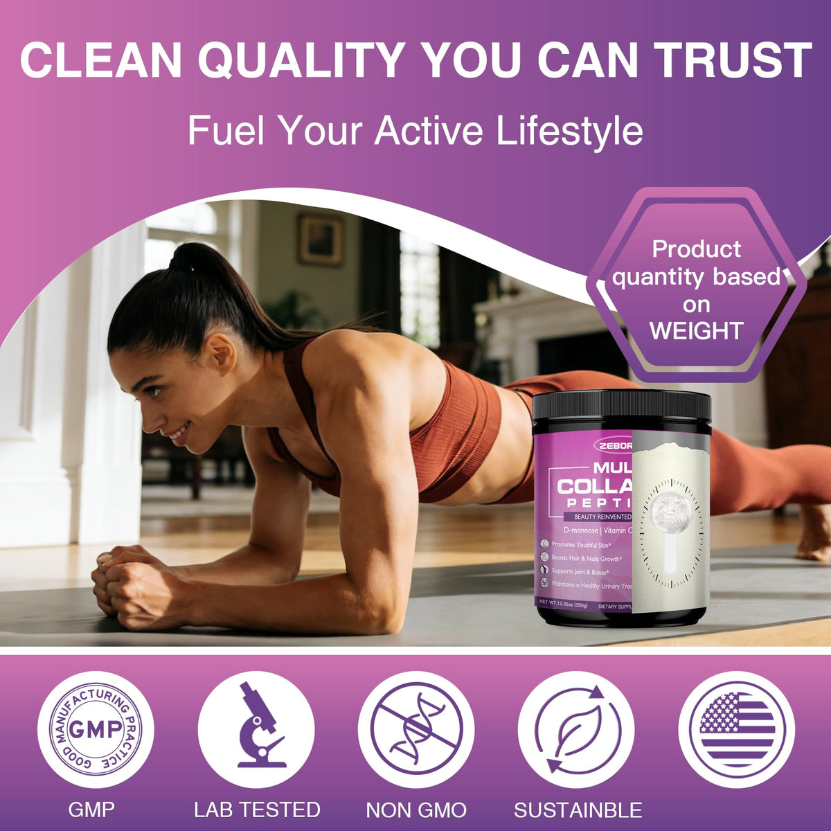 ZEBORA Multi Collagen Peptides 431g powder mixed in smoothie