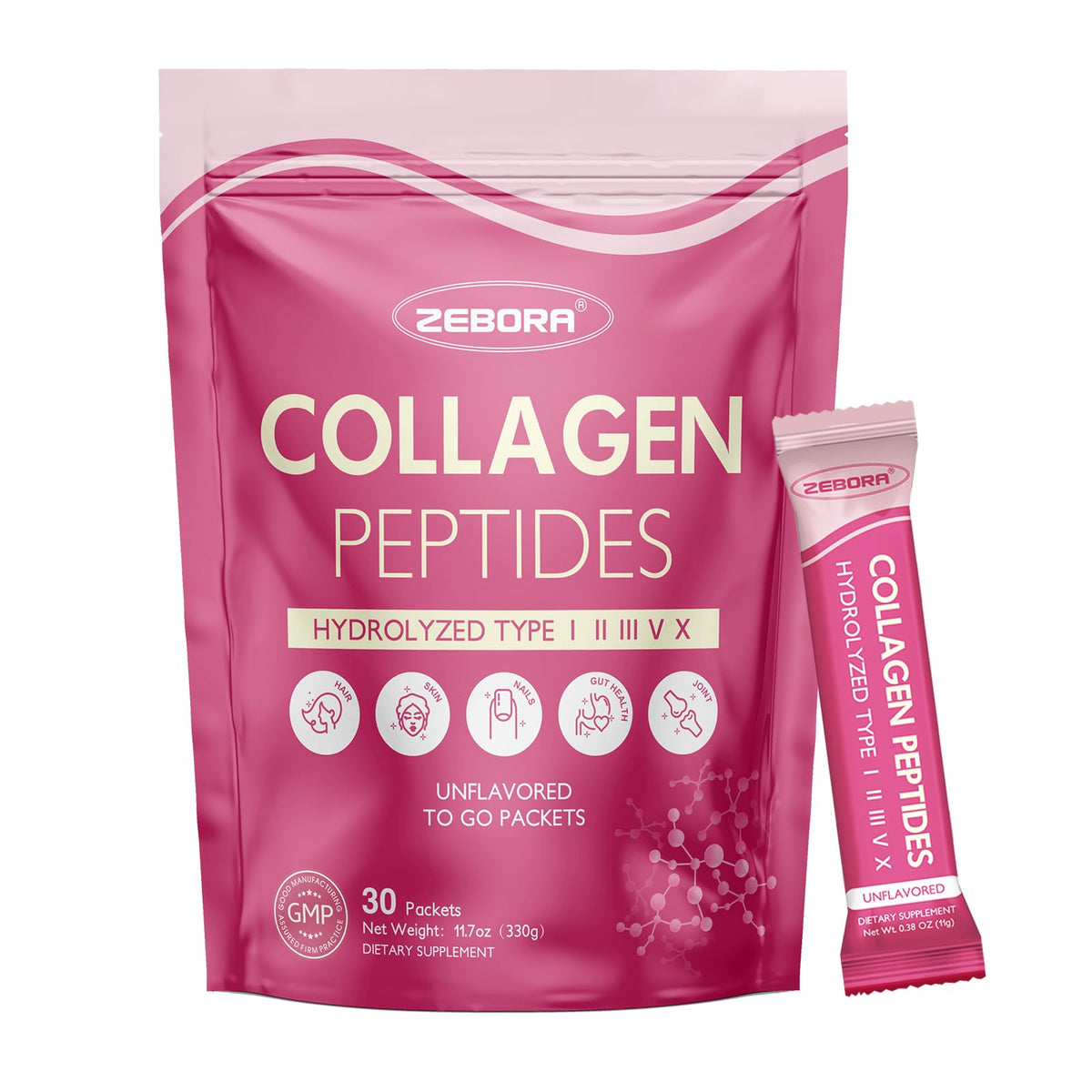 ZEBORA Poudre de Collagène Multi Peptides 30 Sachets vue avant