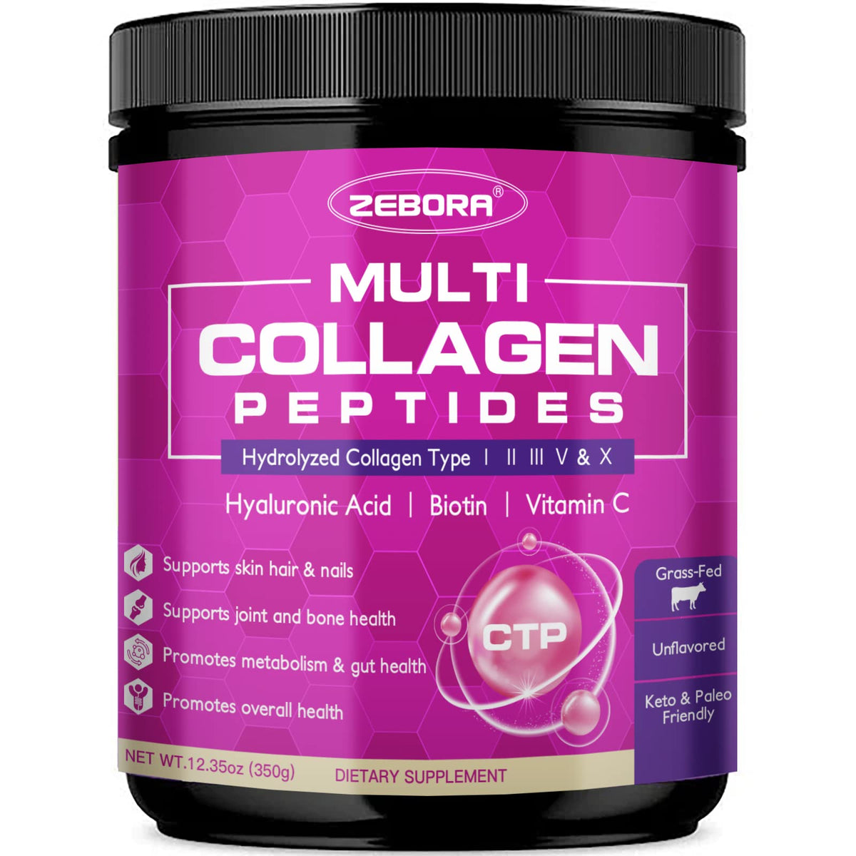 ZEBORA Poudre de Collagène Multi Peptides 408g vue de face