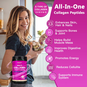 ZEBORA Poudre de Collagène Multi Peptides 508g sur une table avec des ingrédients