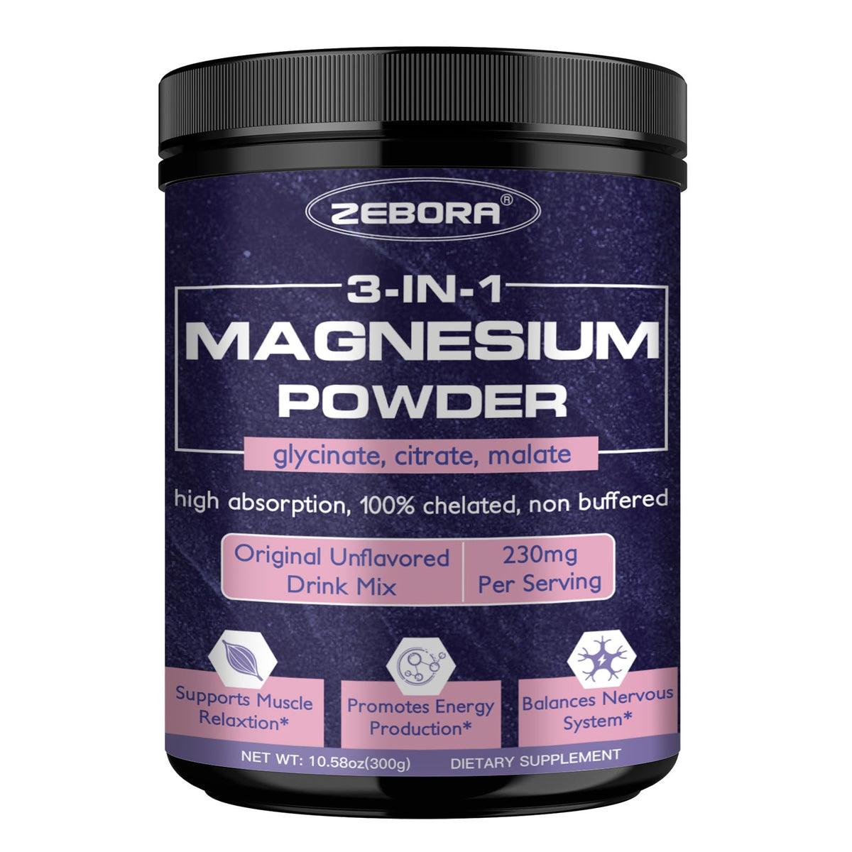 ZEBORA Poudre de Magnésium 300g vue avant avec étiquette