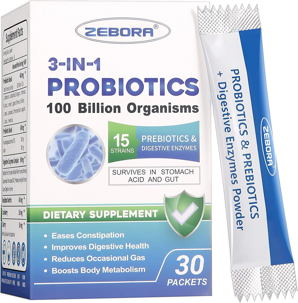 ZEBORA Poudre Probiotique 100 Milliards CFU sachets avant