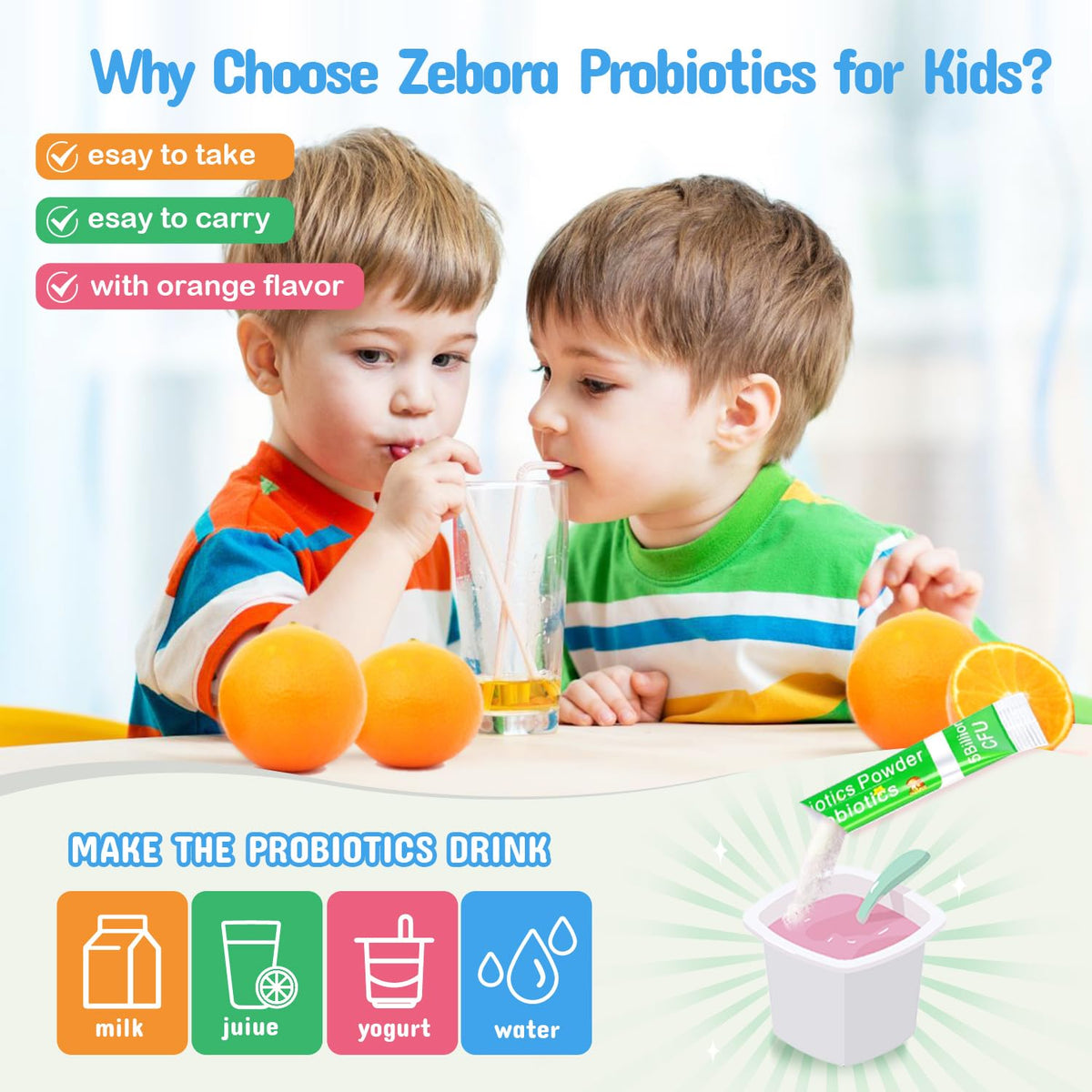 ZEBORA Poudre Probiotique Enfants sachet avec extrait d'orange